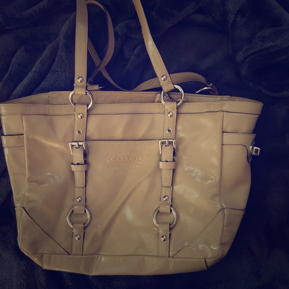 Beige vinyl Coach bag
